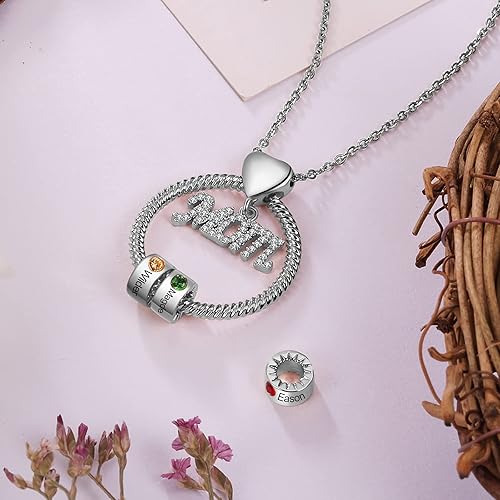 Miniatura 4 de Wendy Made Personalized Mom Necklace for Women with 1-5 Names for Mom Gifts Custom Mama Gifts Mother Daughter Necklace with Birthstone for Women