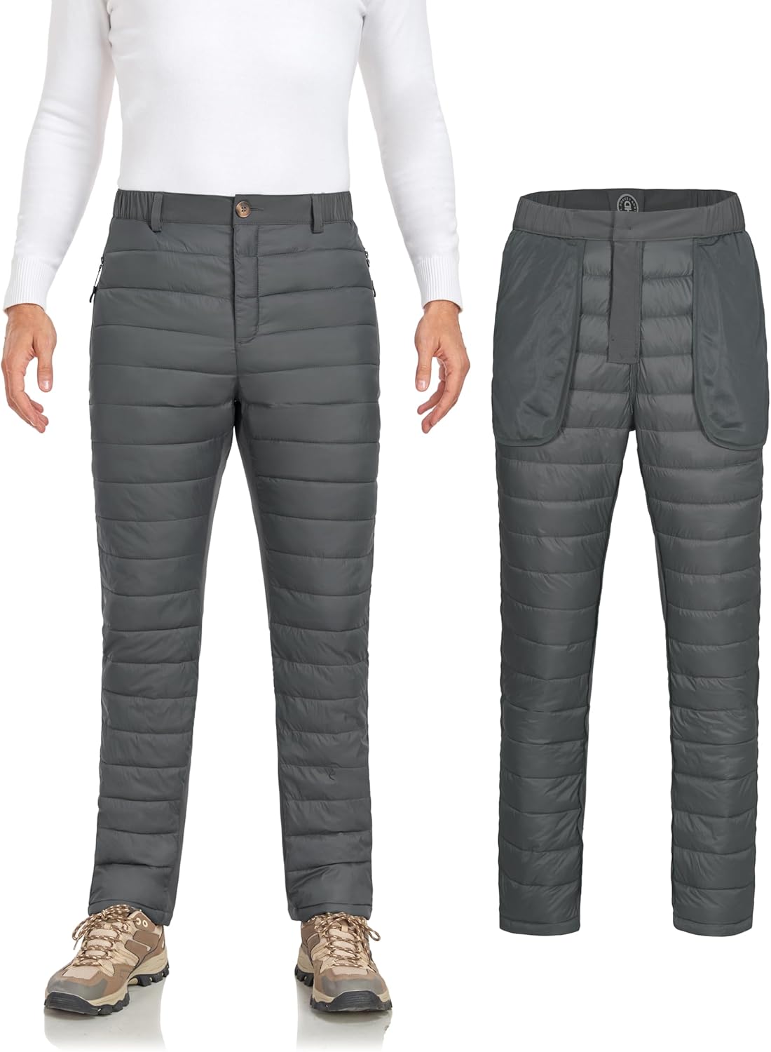 Little Donkey Andy Men's Puffer Pants Winter Warm Fleece Lined Quilted Insulation Snow Ski Pants, Grey XXL - Image 3