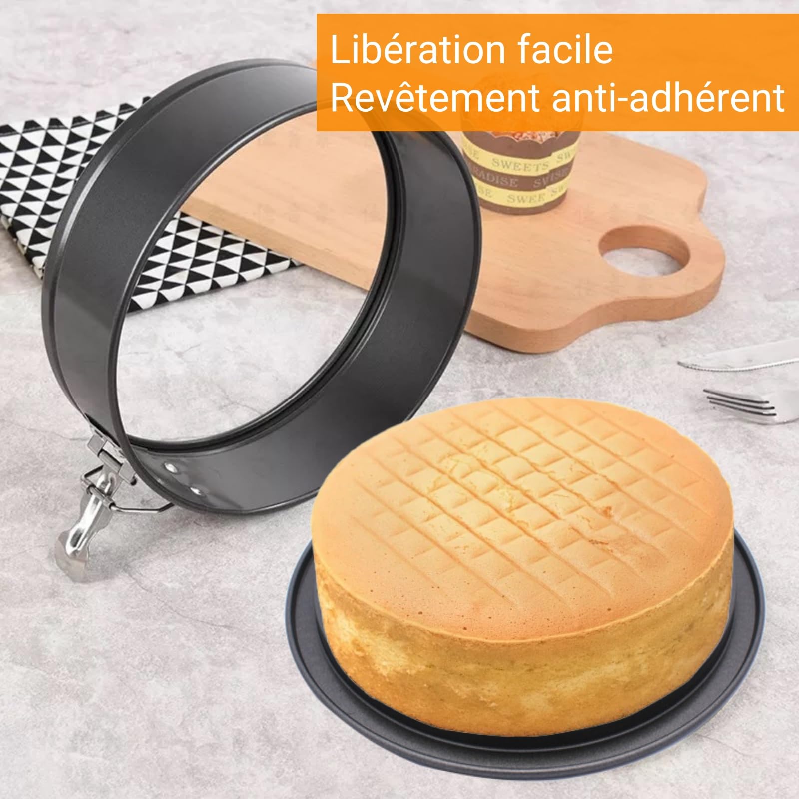 Molde redondo para tartas (4, con revestimiento antiadherente y fondo extraíble, sellado, ideal para el uso diario en repostería, 15 cm, 18 cm, 22 cm, 25 cm)