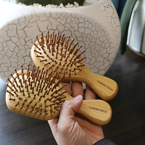 Miniatura 5 de Juego de cepillos de bambú para desenredar cabello grueso, fino, rizado y seco, 4 piezas, kit de cepillos para mensajes de cabello para mujeres