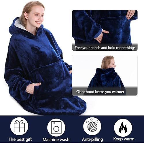 Miniatura 5 de Manta con capucha manta de sherpa de gran tamaño con bolsillo con capucha y mangas acogedora manta de felpa suave y cálida para adultos mujeres