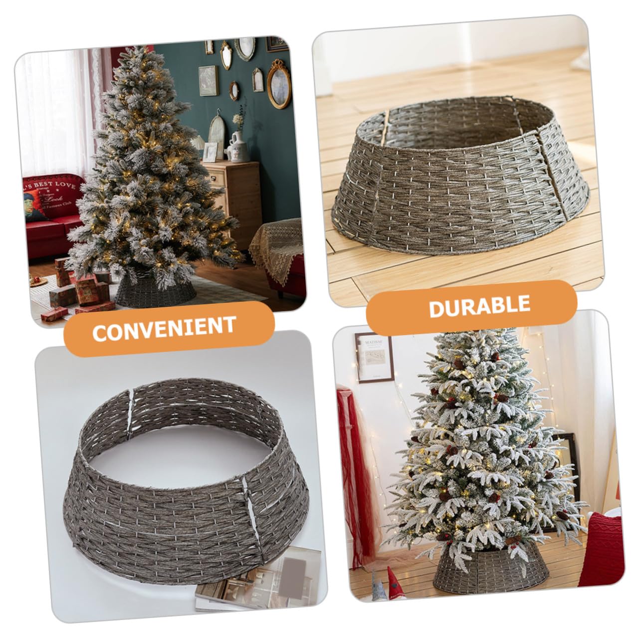 OSALADI Gonna Intrecciata in Rattan per Albero di Natale, Copri Base Grigio Piccolo Supporto per Alberi Artificiali, Adatta per Decorazioni Natalizie e Ambienti Festivi