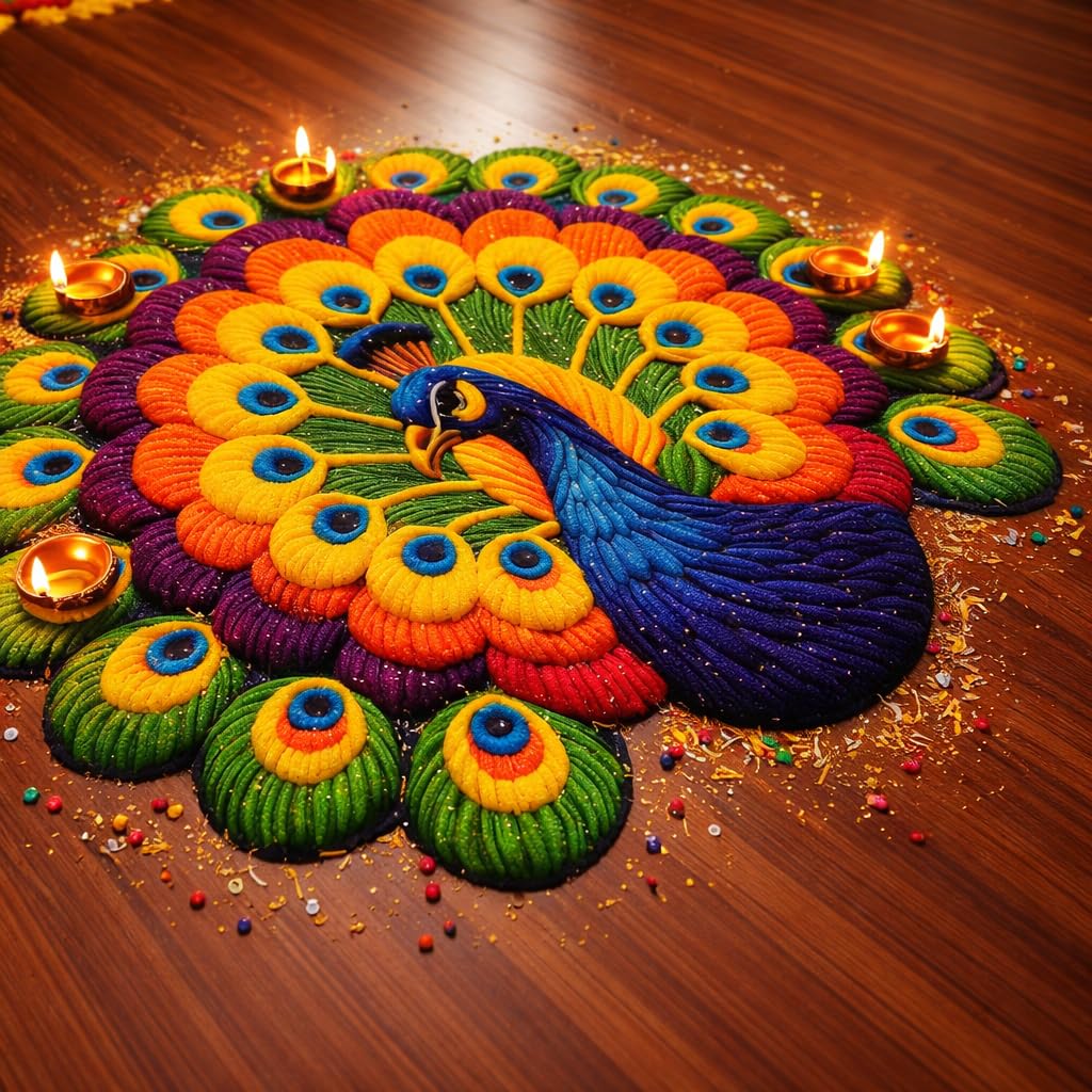 Peacock & Floral 3D Floor Mat | Anti-Slip, Water Absorbent & Machine Washable | Premium Soft Microfiber Decorative Rug for Home, Living Room & Bedroom | 24x27 Inch, 400g-image-12