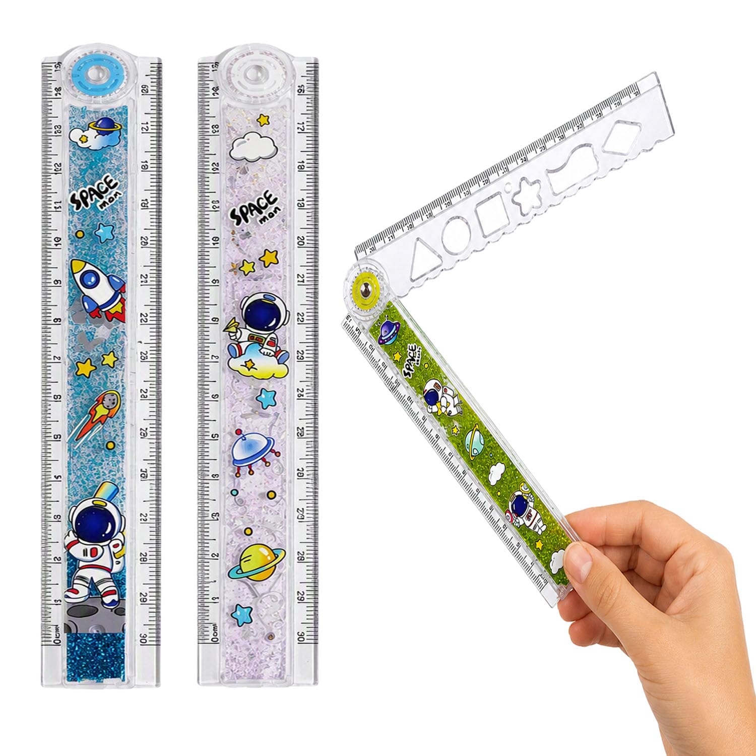 FunBlast Scale Ruler for Kids – 30 cm Foldable Ruler Set, 3 Pcs (Space) | Glitter Scale Ruler Set with Shape Stencil, Kawaii Stationery for Kids, Scale for Students, School Stationery Items for Kids-picture-24