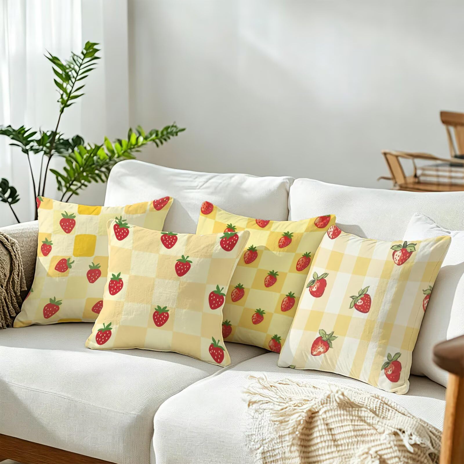 Coussin Exterieur Impermeable Jaune, Taie Oreiller 45x45 Set de 4, Cod-3445