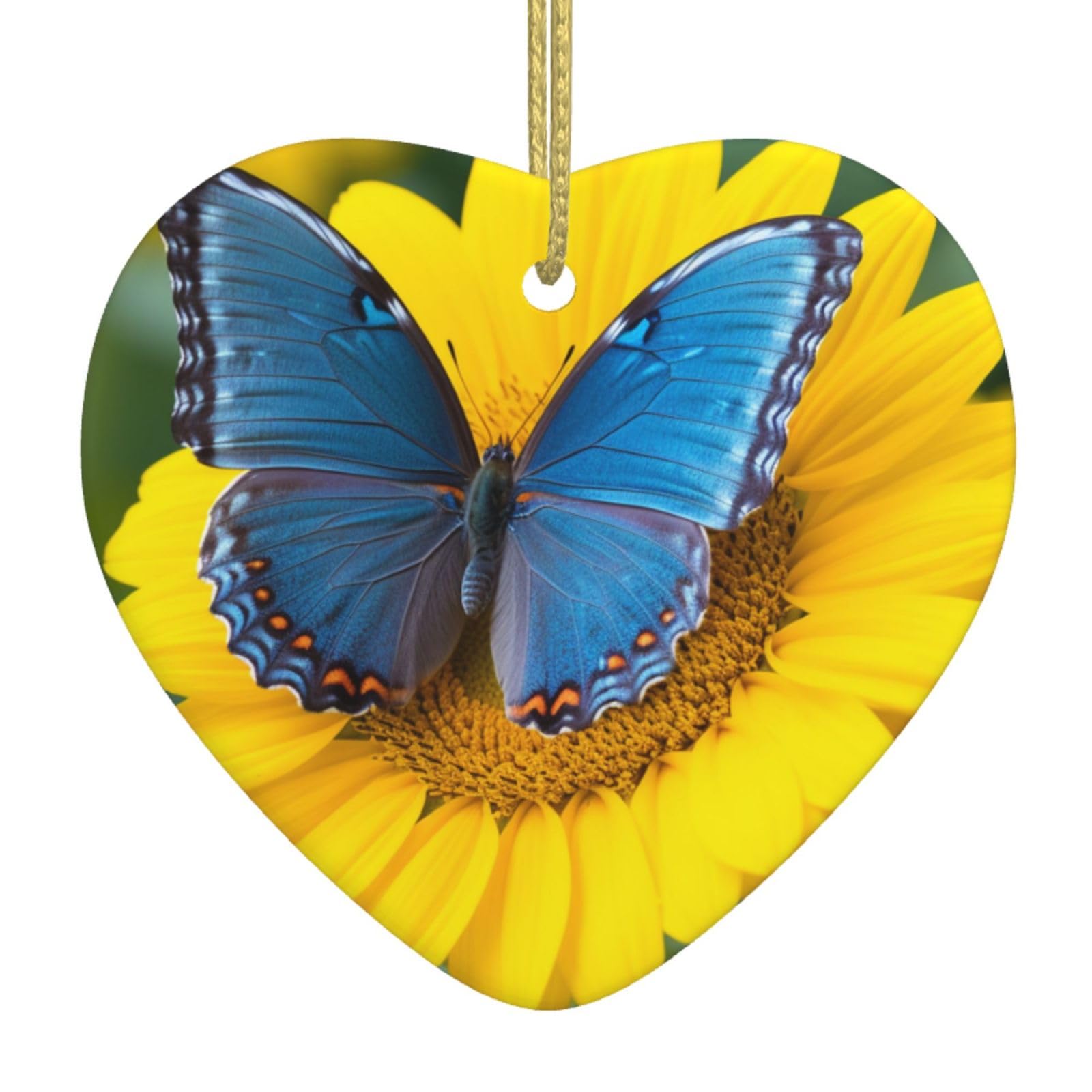Fodpand Women's White Sunflower Blue Butterfly Christmas Ornaments 2025, Gift Exchange For Men, Collectible Ceramic Ornament Heart Hanging Ornaments For Christmas Tree Decoration
