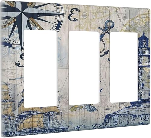 Miniatura 2 de Cubierta de salida de faro náutico para barco de vela triple basculante, placa frontal decorativa de pared de 3 cuadrillas, cubierta de interruptor