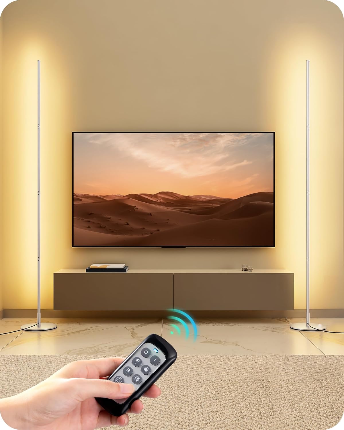 EDISHINE LED Floor Lamp, Set of 2 Corner Light, Modern Minimalist Lit Lamp, 57.5" Adjustable Standing Lamp, 7 Color Temperature 3000-6000K, Dimmable Mood Lamp for Bedroom Living Room Office, Silver