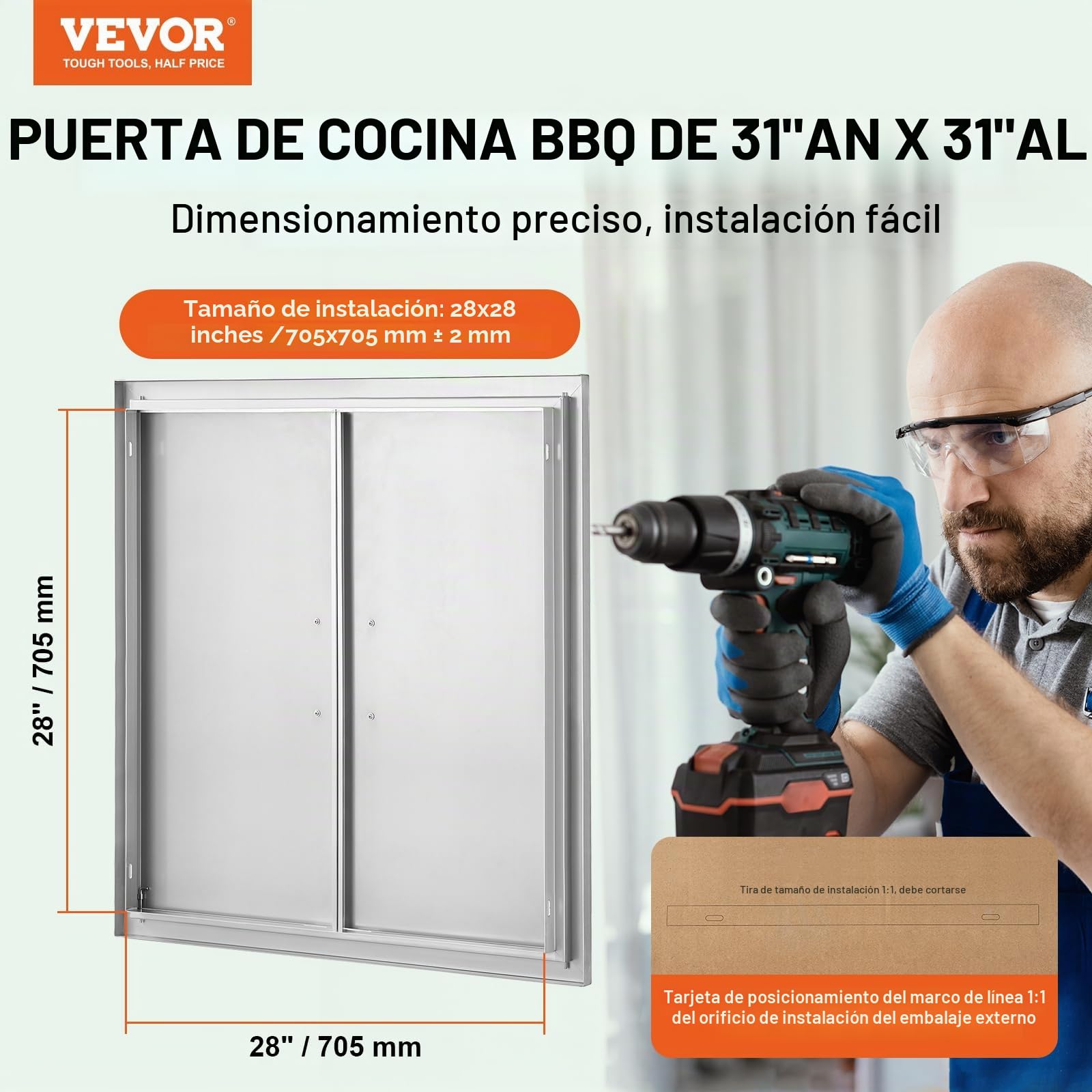 VEVOR Puerta de Acceso a Barbacoa 790 x 790 x 46 mm Puerta de Cocina Exterior Doble Puerta Empotrada de Acero Inoxidable con Manija para Isla de Barbacoa, Estación de Parrilla, Armario Exterior