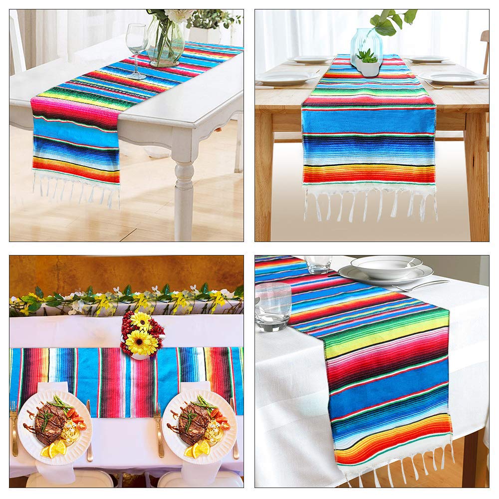 Hxezoc Mexikanischer Tischläufer (2 Stück) – 35,6 X 213,4 Cm, Baumwolle Mit Fransen, Für Fiesta & Partydeko