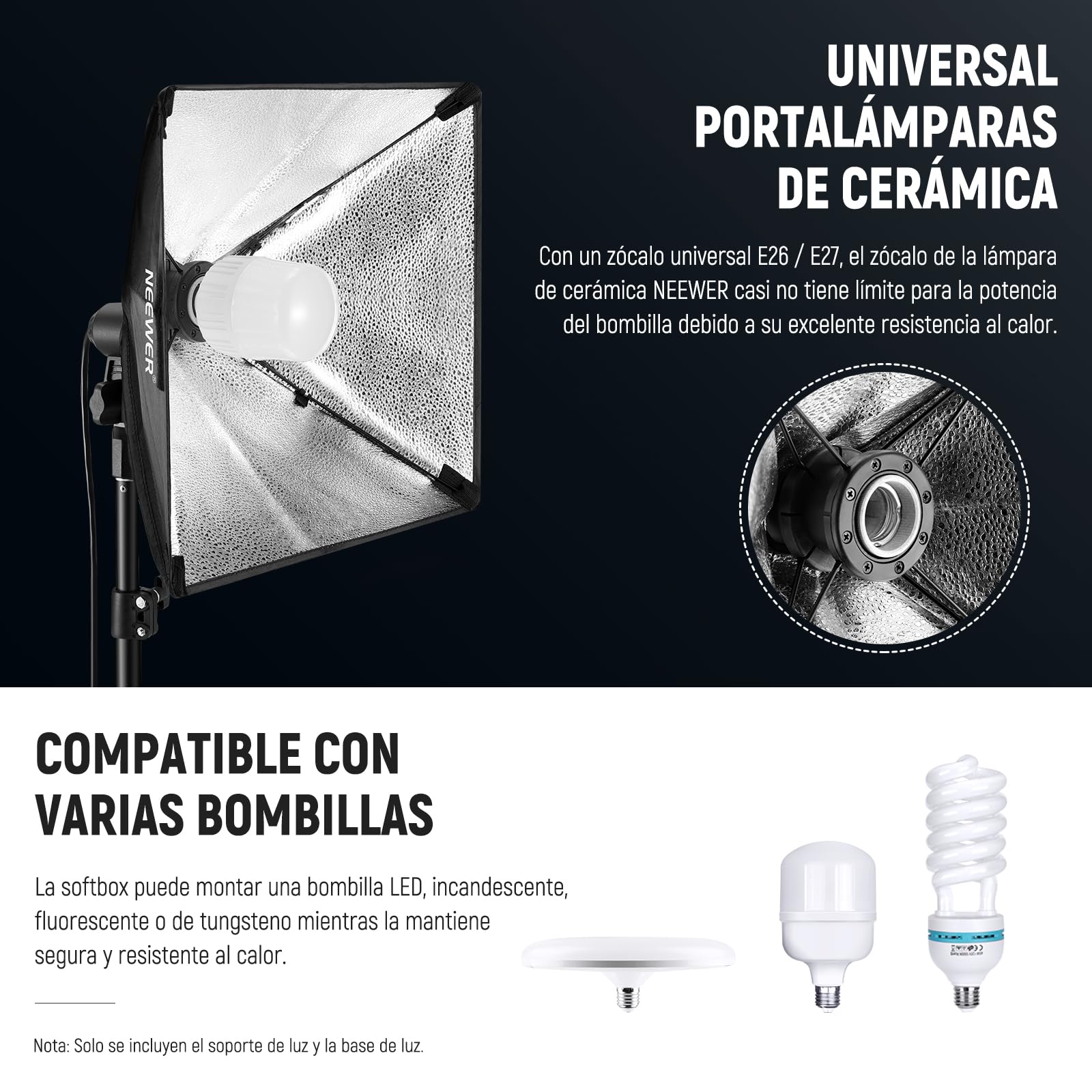 NEEWER 40x40cm Kit de iluminación Softbox con Bombilla LED de 35W E27 (EU Plug) Certificación CE y UKCA, Soporte de luz de 180cm para luz fotografía Grabación de Video TikTok Live Streaming,SF40