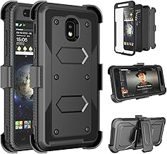 Galaxy J7 2018 Case, Tinysaturn Samsung Galaxy J7 Crown/J7 Refine/J7 Star/J7 V/J7 Aero/J7 Aura Case with Built-in Screen Protector Belt Clip Holster Kickstand Heavy Duty Shockproof Rugged Cover,Black