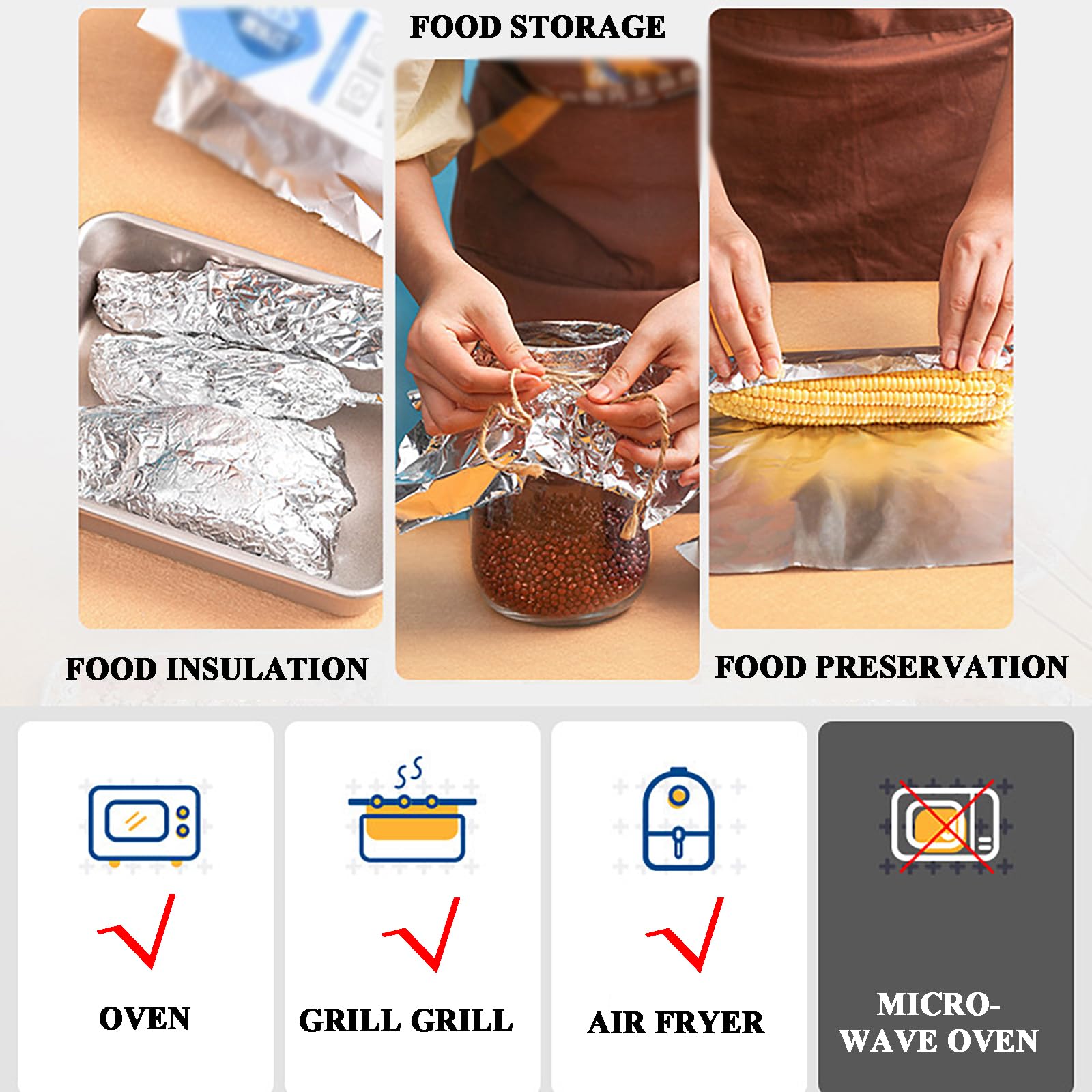 Papel de Aluminio Resistente de 20 Micras, Rollo para Cocina (30cm) - Ideal para Hornear, Asar a la Parrilla y Almacenar Alimentos(Size:10 Roll)