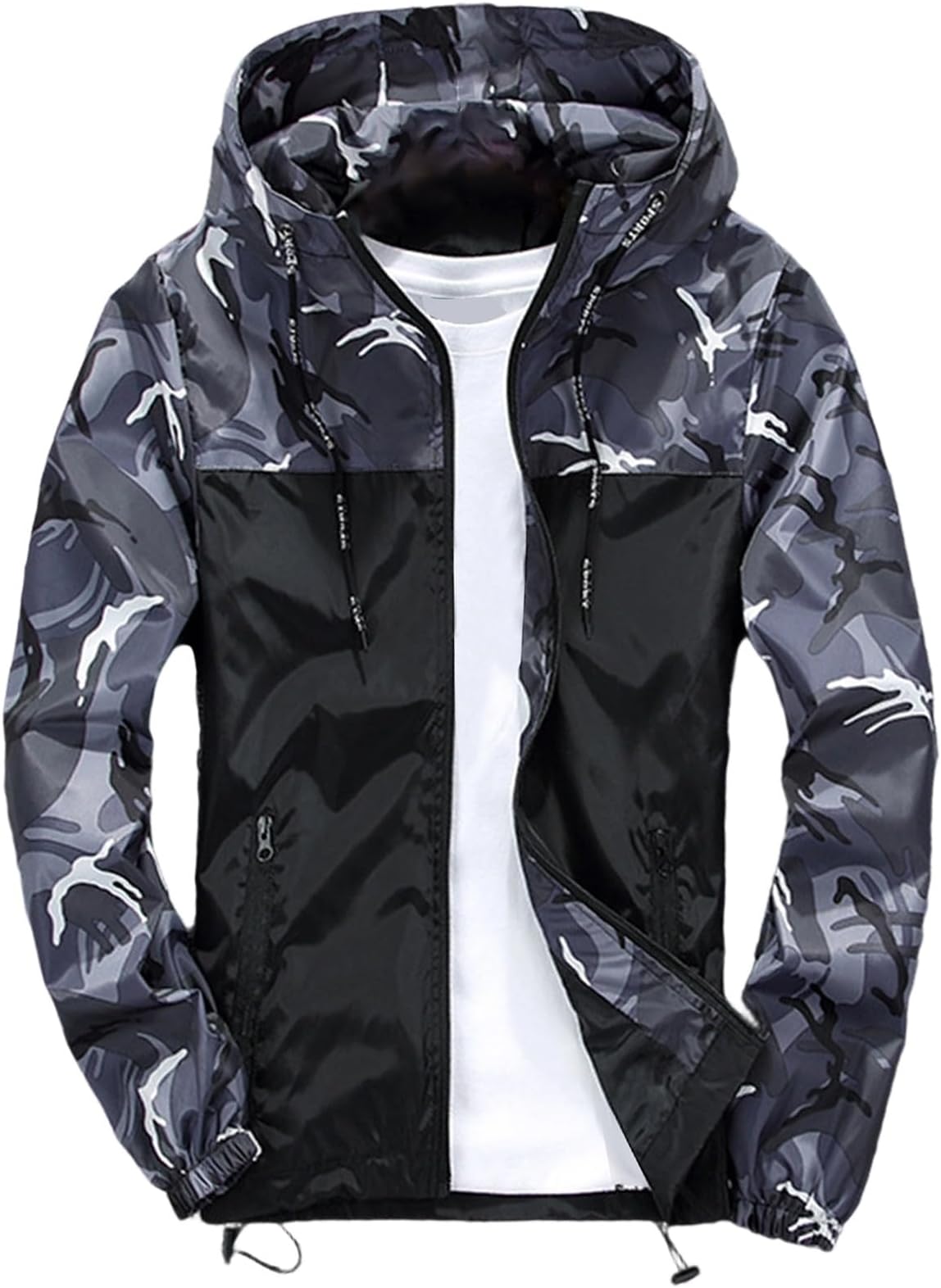 Rain Jacket Men's Waterproof Breathable Functional Jacket Thin Lightweight Jacket Windbreaker Camouflage Hooded Jacket Reflective Zip Raincoat Hoodie Outdoor Jacket