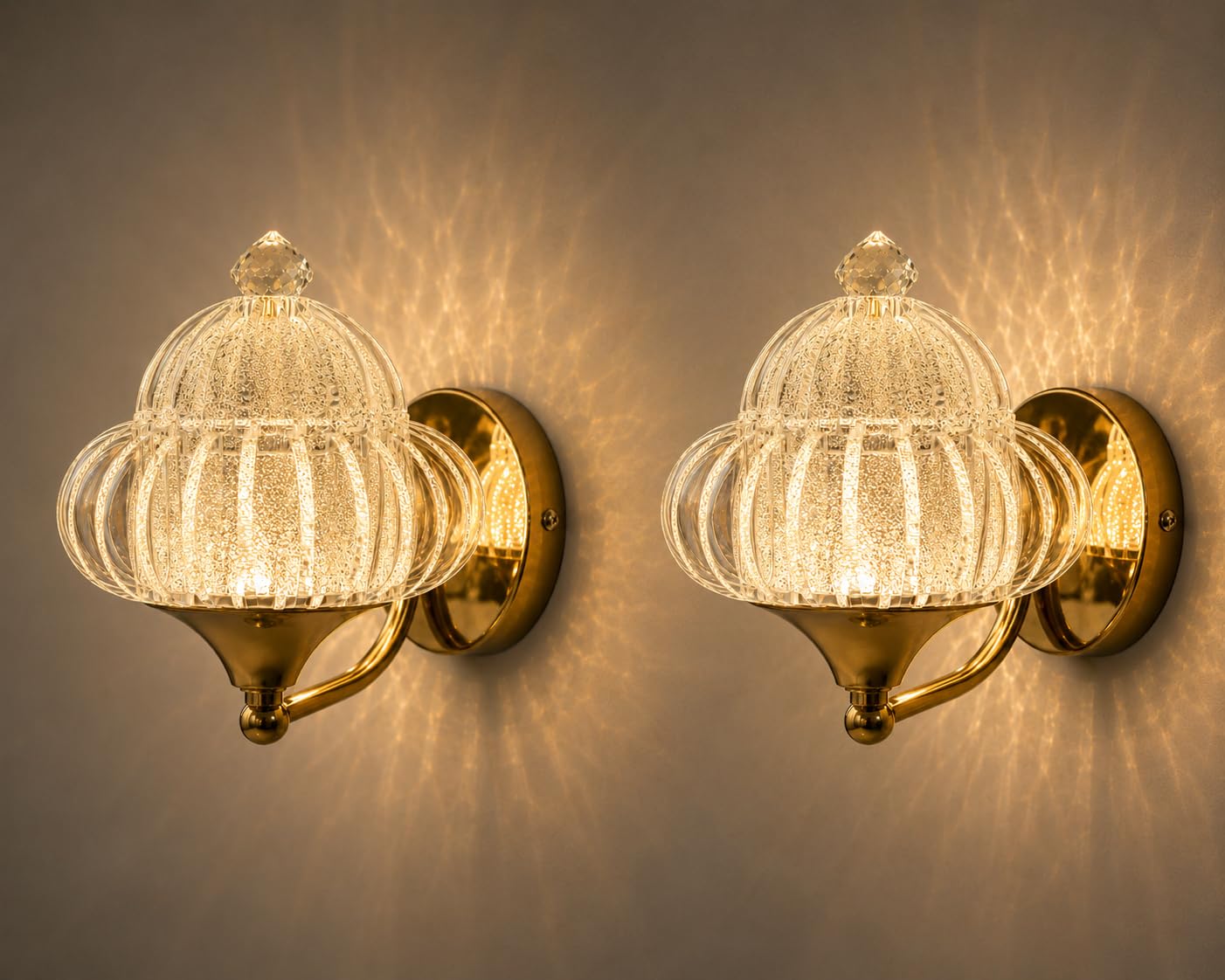 UjalaVista | Decorative Wall Lamp | Gold Metal Body with Crystal Glass Shade | Contemporary Wall Mounted Light for Bedroom, Hallway, Dining Room (a03)-image-6