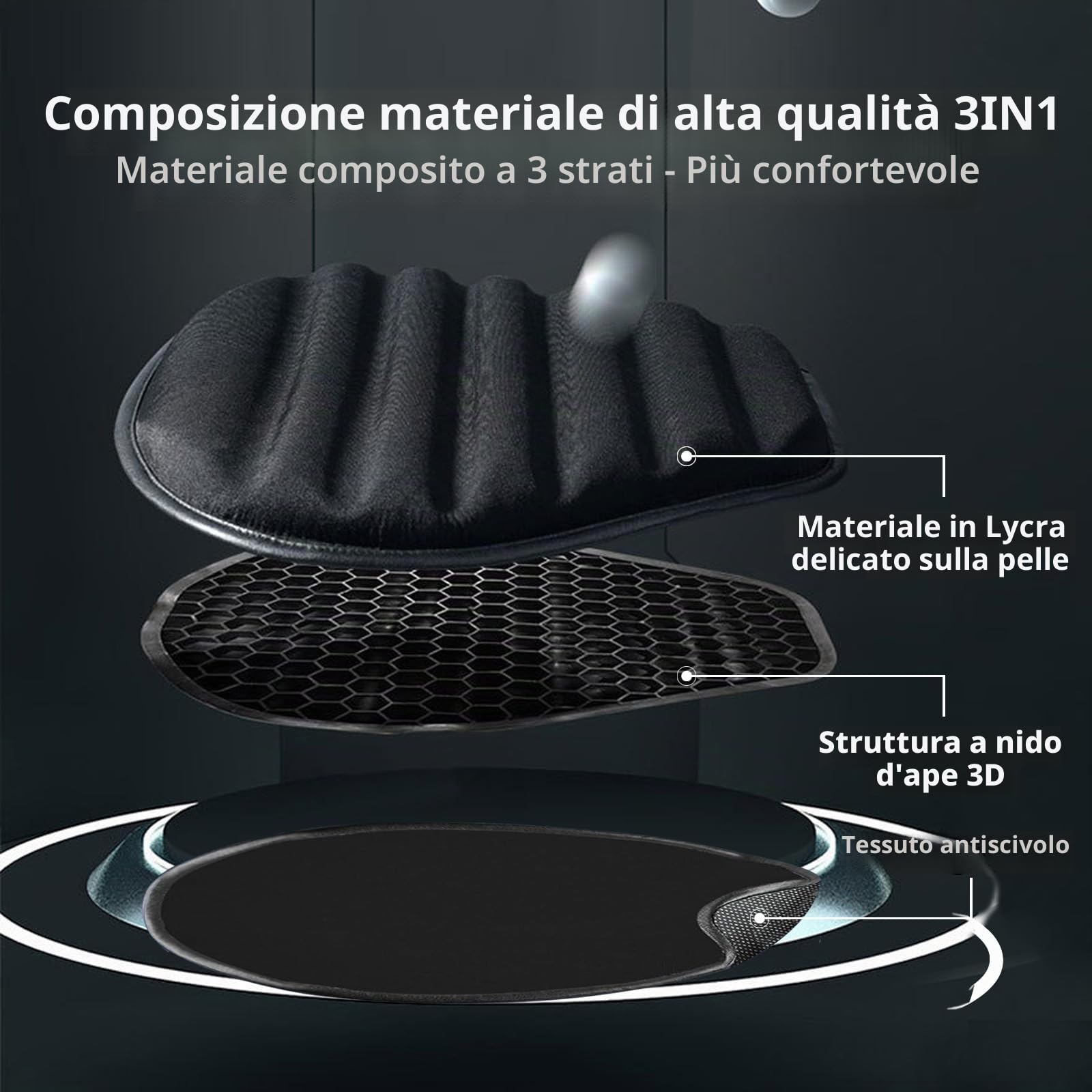 Cuscino di Seduta in Gel Ammortizzante per Moto, Struttura Cellulare a Onda Altamente Elastica e Traspirante, Cuscino di Seduta per Moto per Lunghe Percorrenze