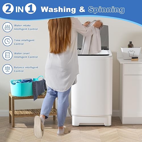 Miniatura 5 de Lavadora portátil de 15 libras, 1.9 pies cúbicos de lavadora y secadora completamente automática con 8 programas de lavado, lavadora compacta para