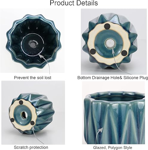 Miniatura 10 de Macetas de cerámica de 4 pulgadas, juego de 2 macetas pequeñas con orificio de drenaje y almohadillas de malla para macetas de jardín de interiores