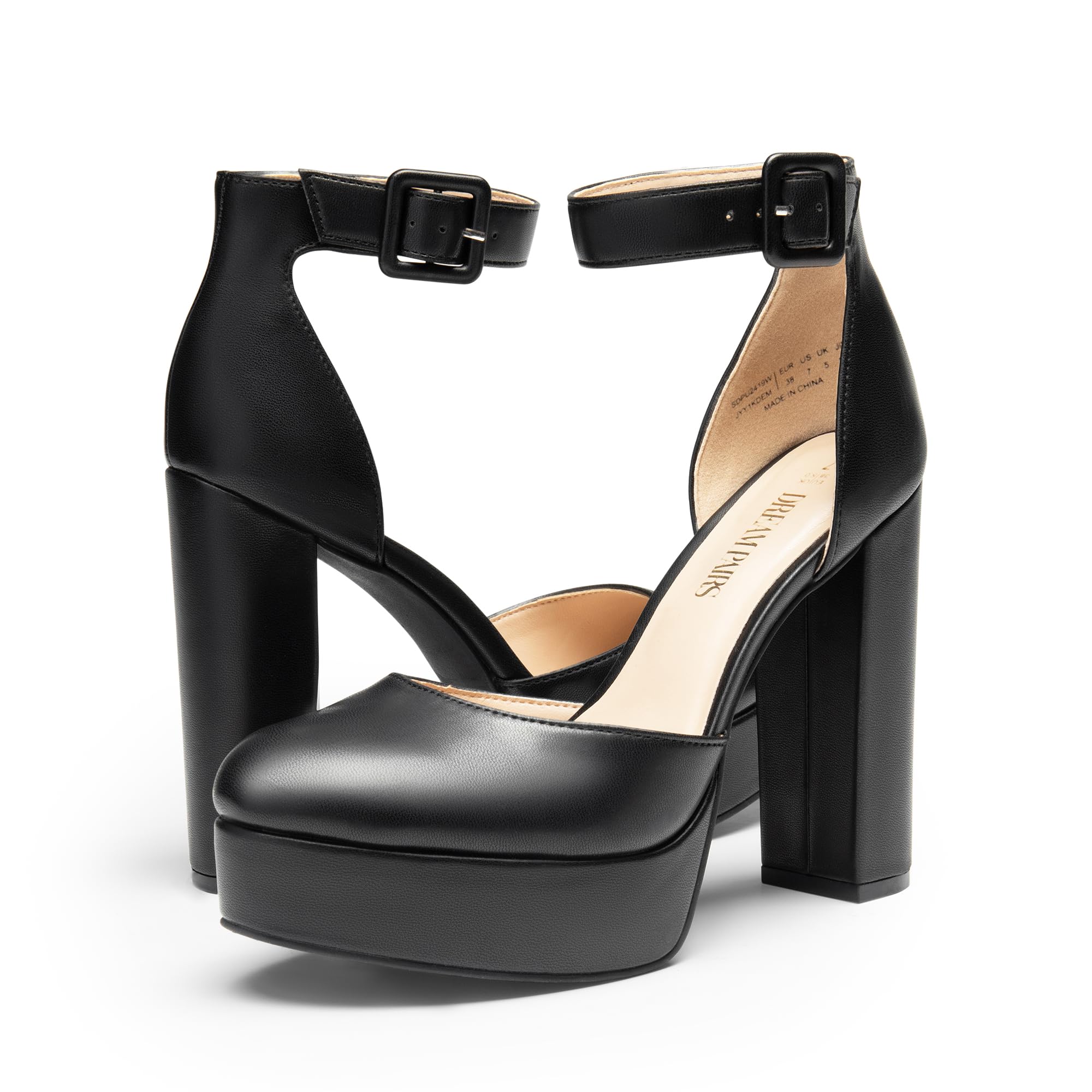 DREAM PAIRS Damen Plateau High Heels Blockabsatz Knöchelriemen Brautschuhe Pumps
