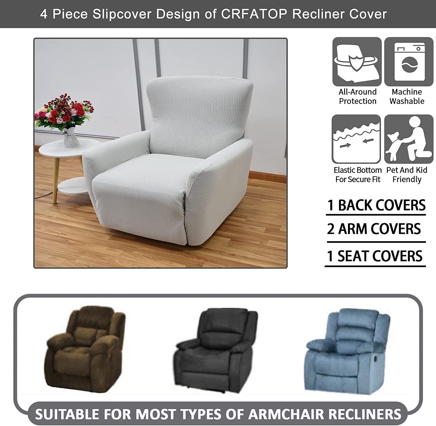 SDNAM Housse de Fauteuil Relax Extensible 1 Place, Housse de Fauteuil Relax Inclinable Electrique, Couverture de Chaise Canapé Relax avec Poche, Protecteur pour Fauteuil Inclinable (Color : #4