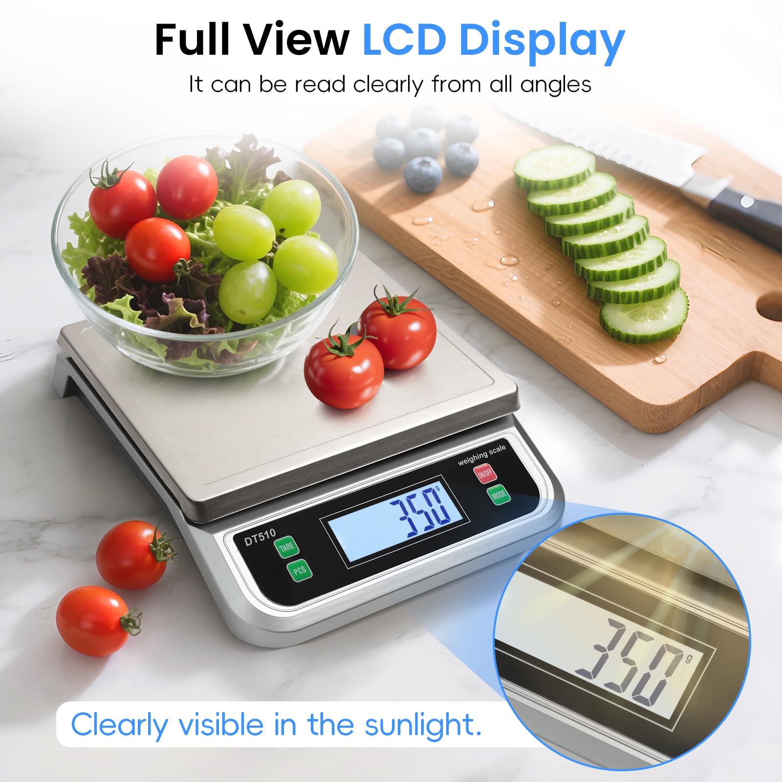 Báscula de cocina de 40 kg, báscula de alimentos grande para cocinar panadería, contar, báscula digital de acero inoxidable 304 con pantalla LCD, báscula eléctrica para hornear con función tara