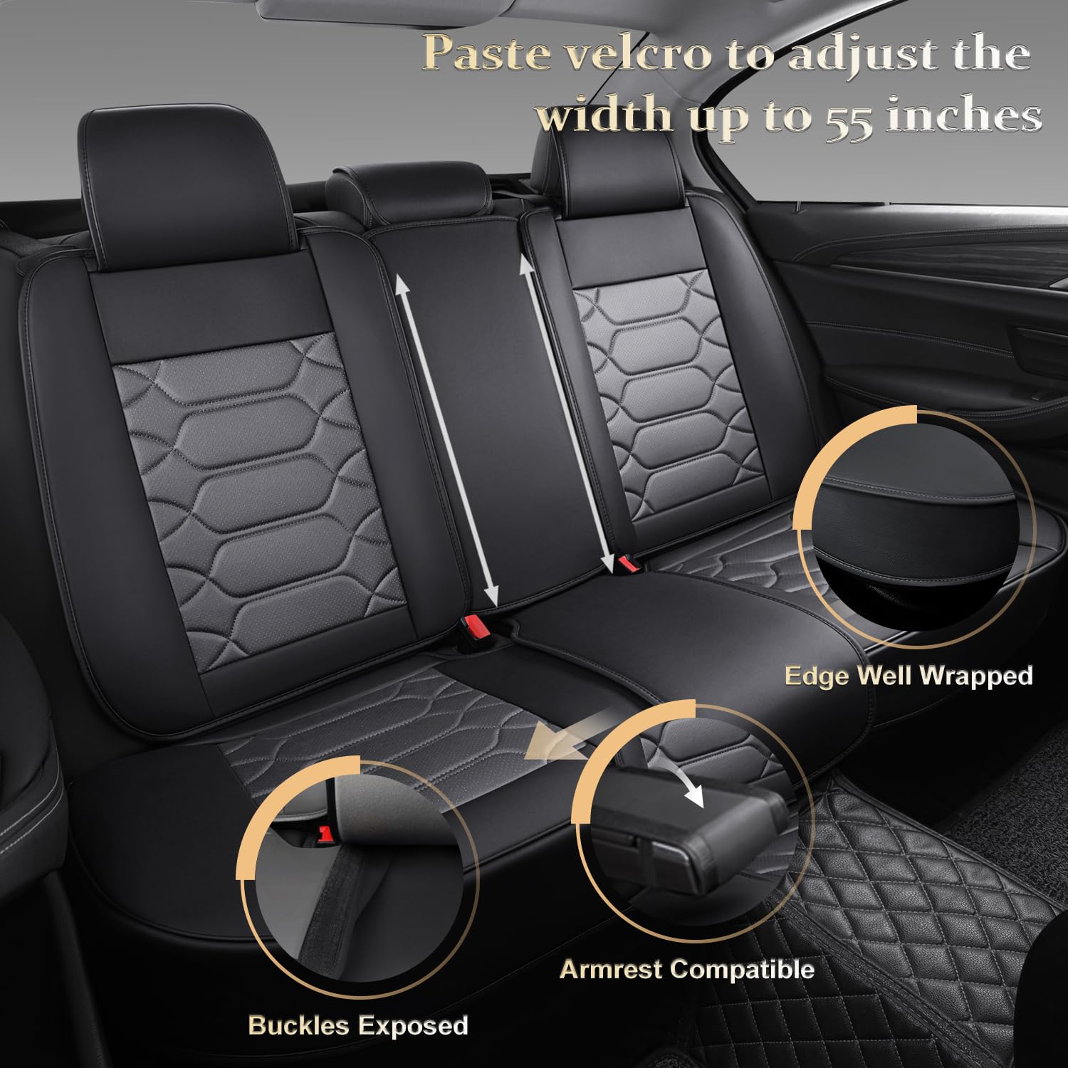 Wekar WK-009 Nappa Leather Car Seat Covers for 5 Seats, Front and Rear Automotive Seat Covers, Waterproof Vehicle Cushion Cover Fit for Most Sedans SUV Pick-up Truck, Grey