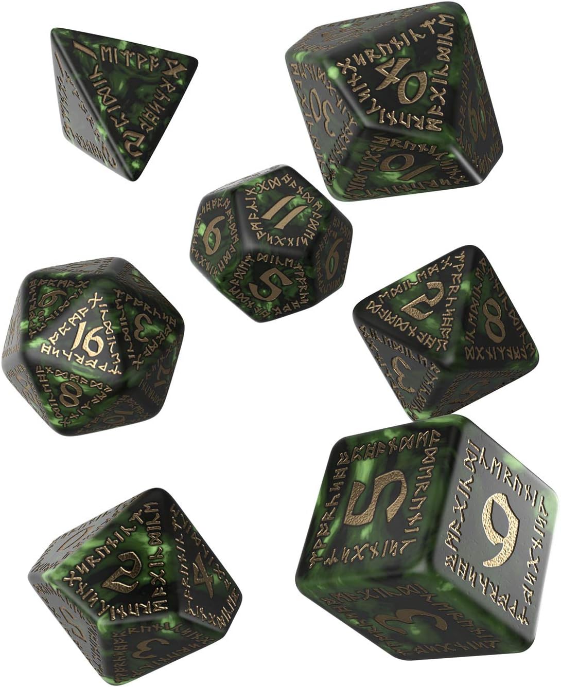 Q WORKSHOPRUN98 - Runic Dice Bottle Green/Gold (7)