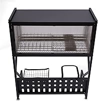 Vista 3 de Escurridor de platos, estante grande sobre el fregadero, estante de acero con cubierta para cocina (negro)