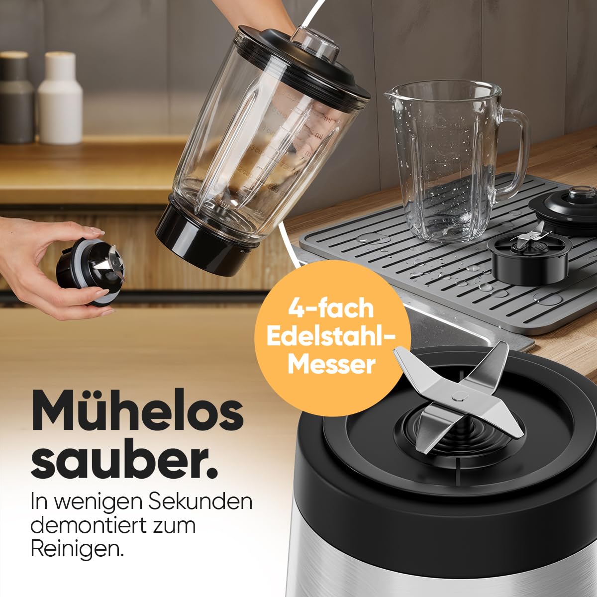 Mikser stojący Clatronic 700 W | Blender | Bez BPA | Solidne szkło | Poczwórne ostrza ze stali nierdzewnej | Urządzenie do robienia koktajli o pojemności 1,5 l | Funkcja kruszenia lodu