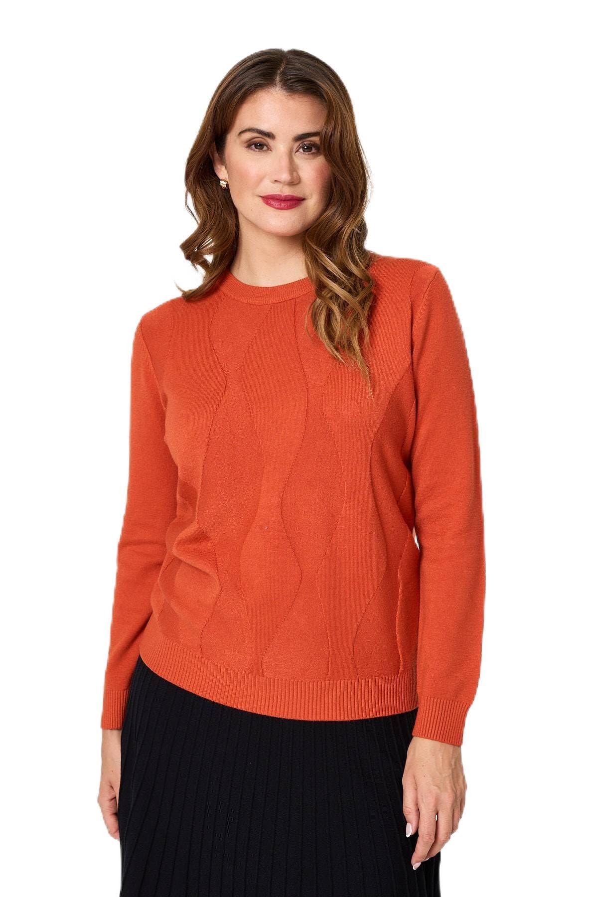 Izabel London Women's Orange Textured Long Sleeve Slim Knit Jumper In | Size: Large