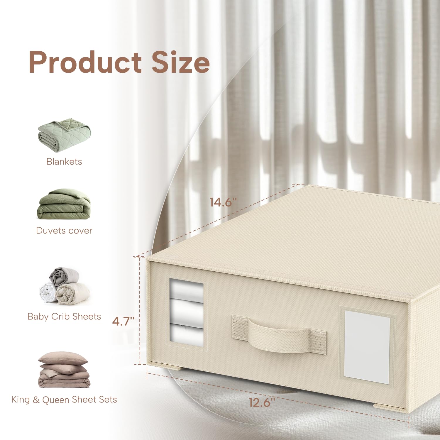 Criusia Organizzatori e contenitori per lenzuola, confezione da 6 contenitori pieghevoli per biancheria da letto, per set di lenzuola (king size, matrimoniali), copripiumini, coperte (beige)