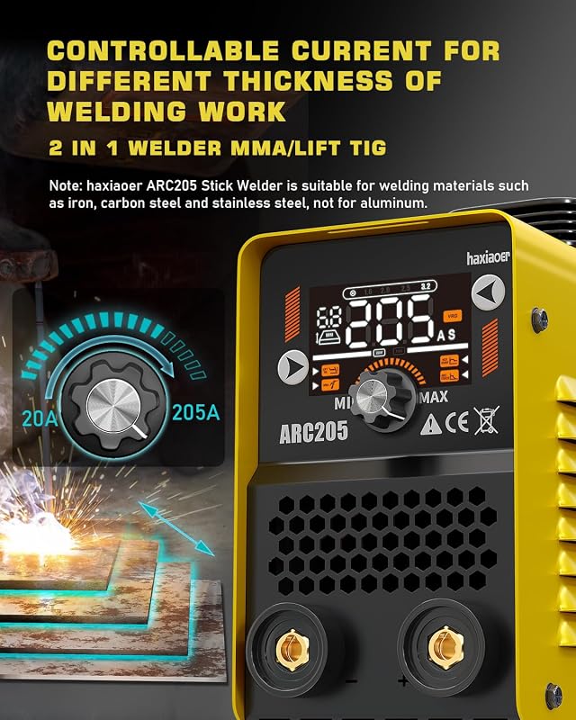 haxiaoer ARC205 Inverteres Hegesztőgép - IGBT DC MMA/E-Hand/Lift-TIG Funkcióval, 205A, LED Kijelzővel, Anti-Stick, Hot Start, ARC Force, 10