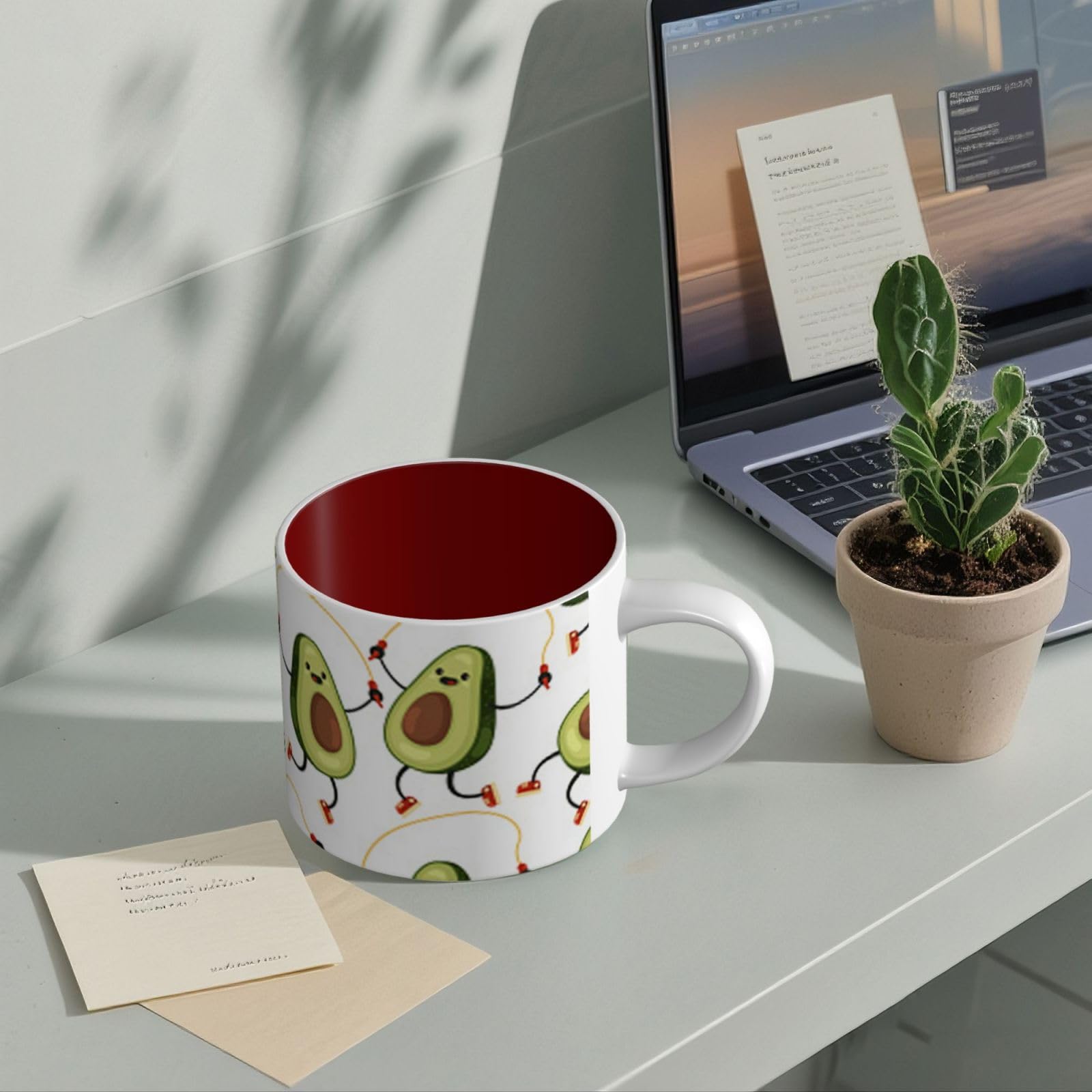 Śmieszne kreskówkowe awokado drukowane kubki ceramiczne o dużej pojemności kubek do kawy