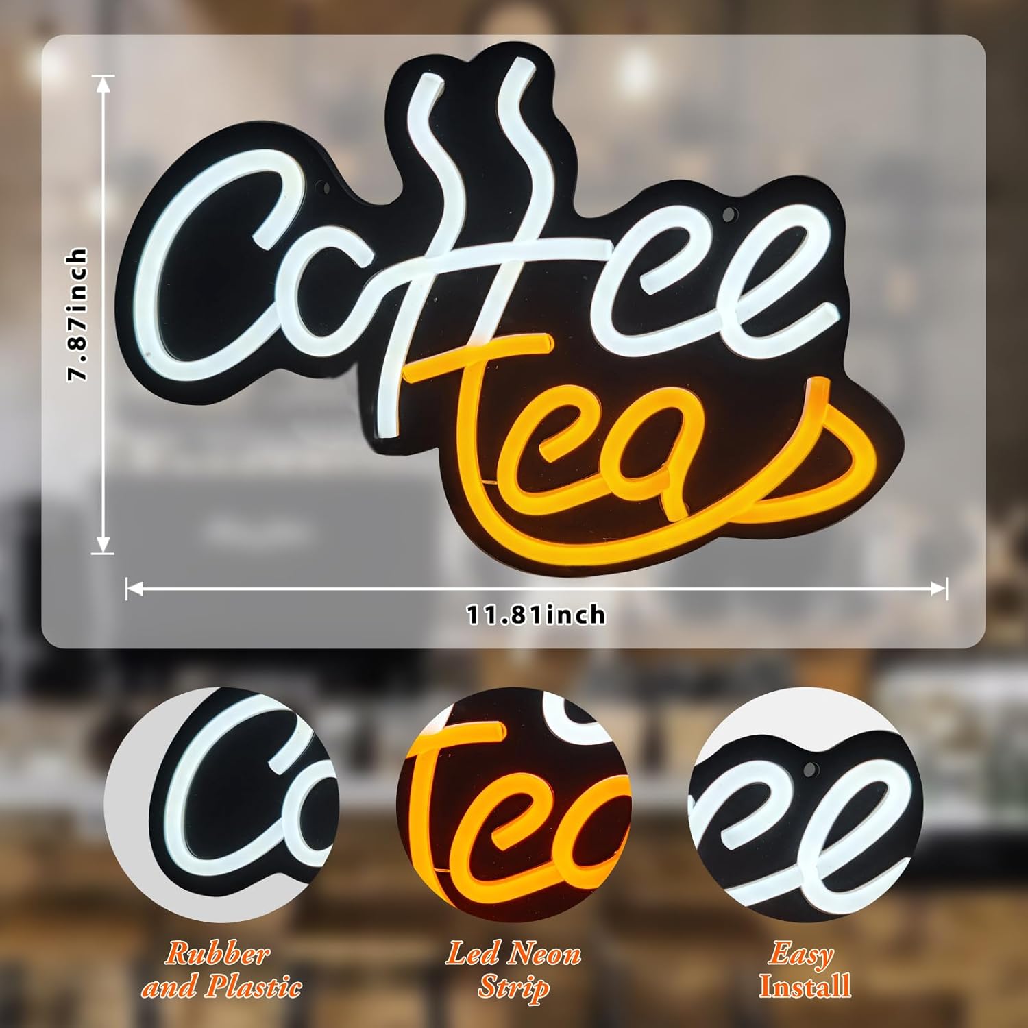 Coffee and Tea Sign Neon Light Signs,Dimmable USB Powered For CoffeeBar Decor,Station,Wall Decor For Kitchen Home
