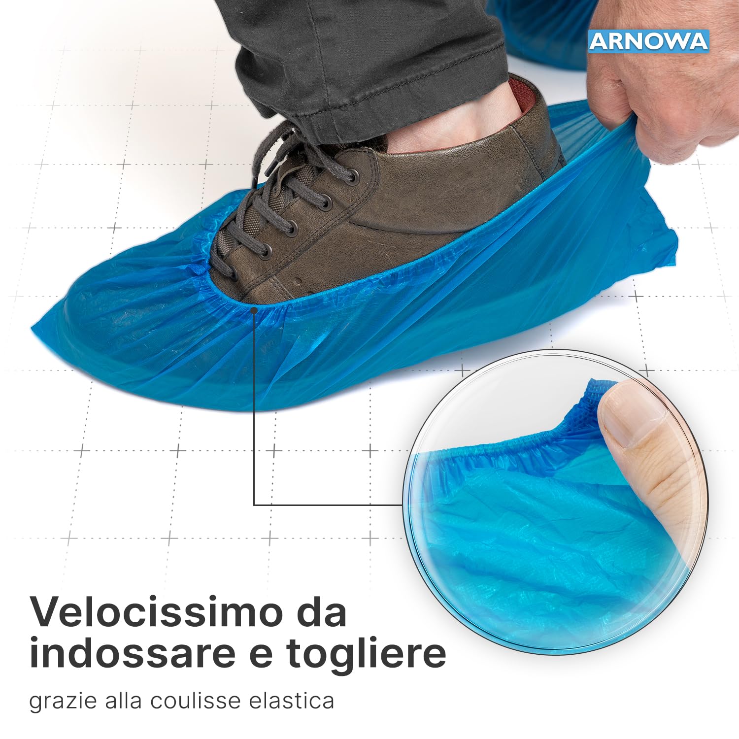 ARNOMED Copriscarpe Monouso Extra Forte in CPE Impermeabili Blu