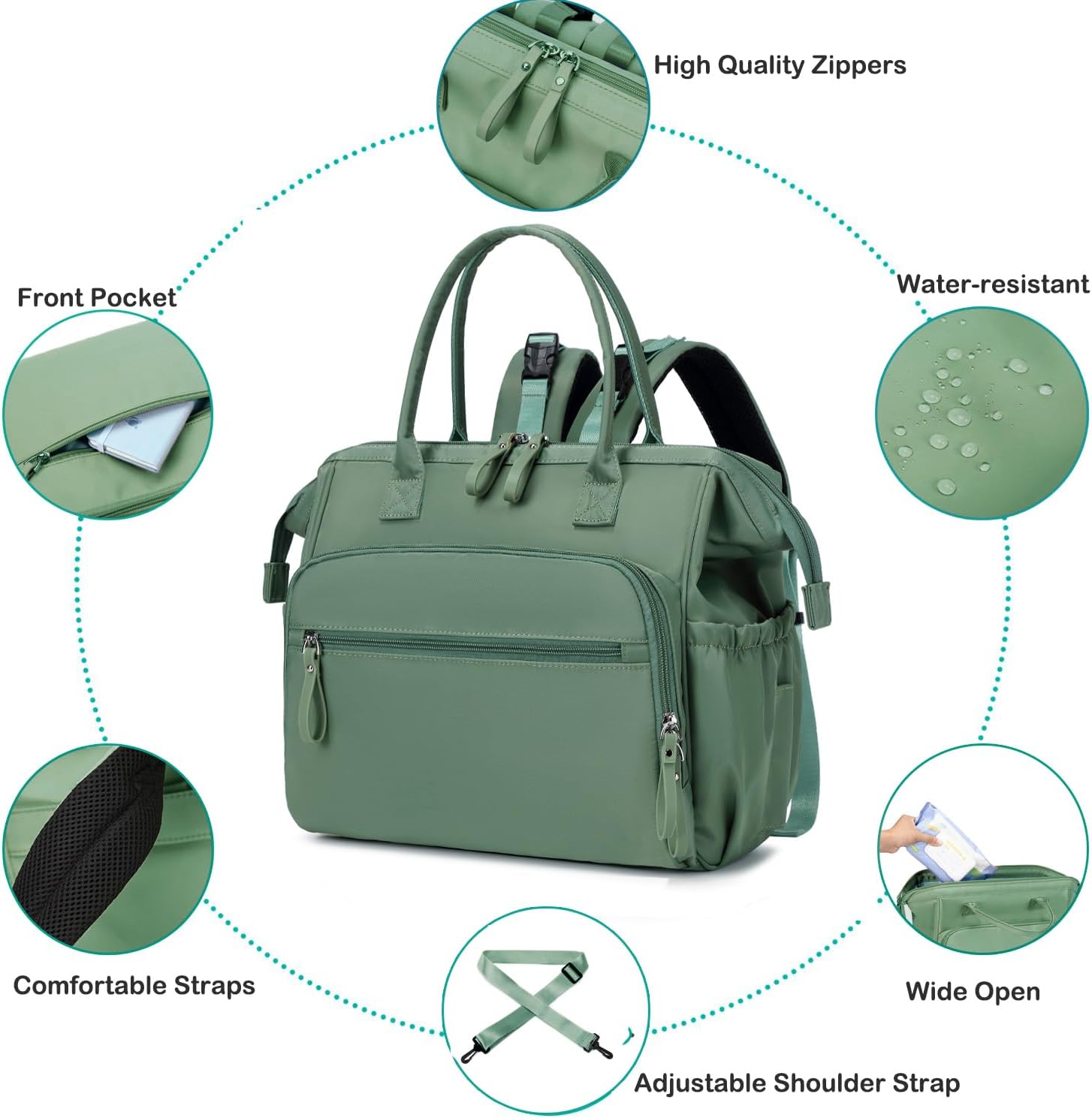 Large Diaper Bag Tote, 14 Pockets Stylish Baby Bag with Stroller Clips and 3 Insulated Pockets, Baby Shower Essentials