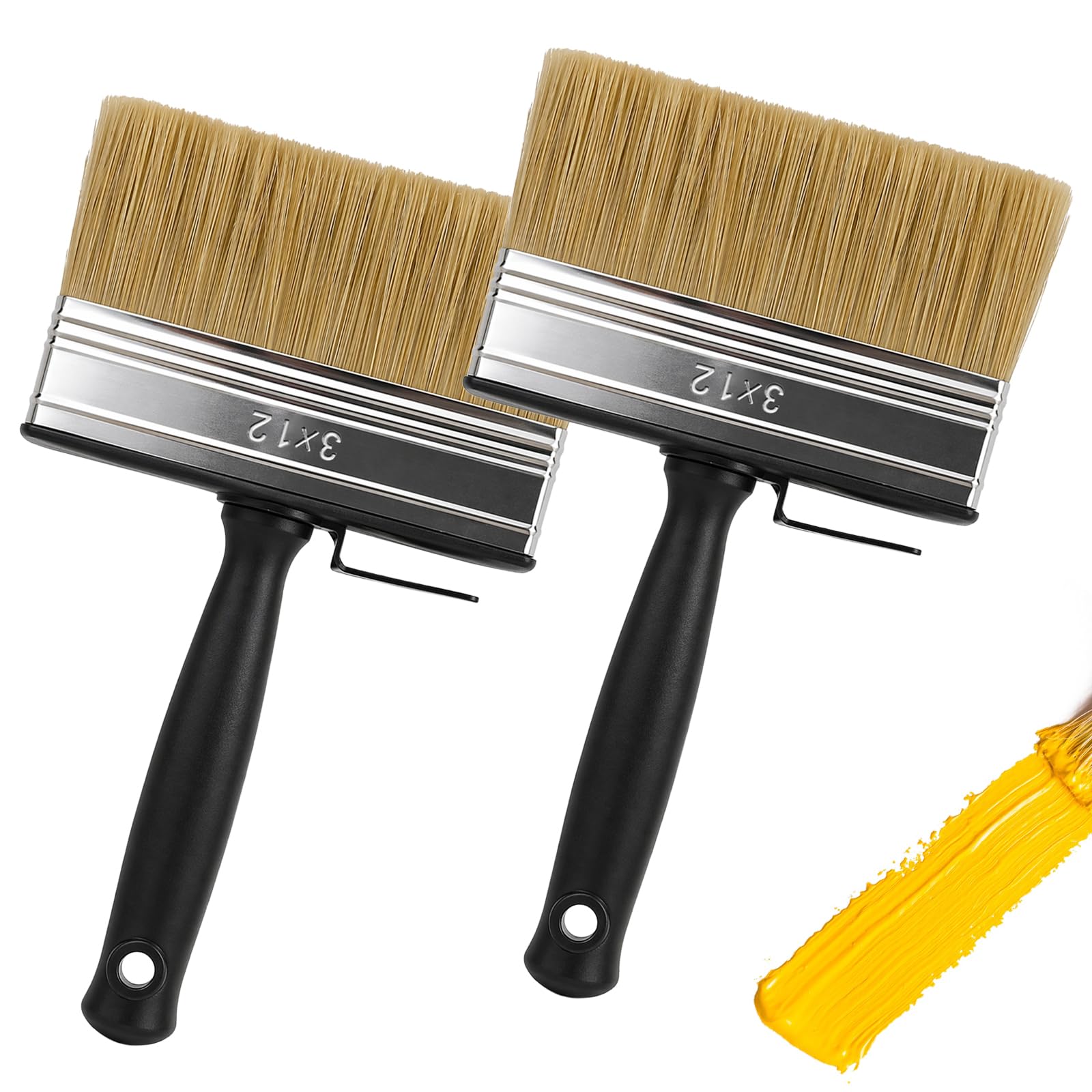 KIPTVO Fence Paint Brush 2PCS 4 Inch Wide Paint Brush for Fence Painting, Masonry Brush with Plastic Handle, Outdoor Paint Brushes for Decking, Shed, Wall, Bricklayers Large Surfaces