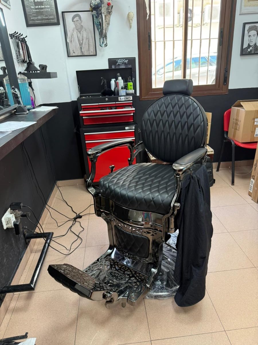 Genérico Sillón Clásico de Barbero hidráulico Estilo Retro Vintage con reposapies Integrado Modelo Kirk BC Negro