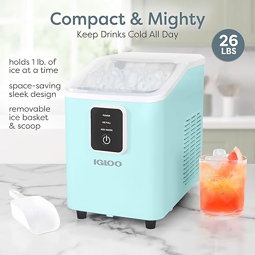 Miniatura 2 de Igloo Máquina de hielo de encimera autolimpiante, compacta y portátil, crea 26 libras por día, 8 piezas listas cada 7-8 minutos, incluye pala de