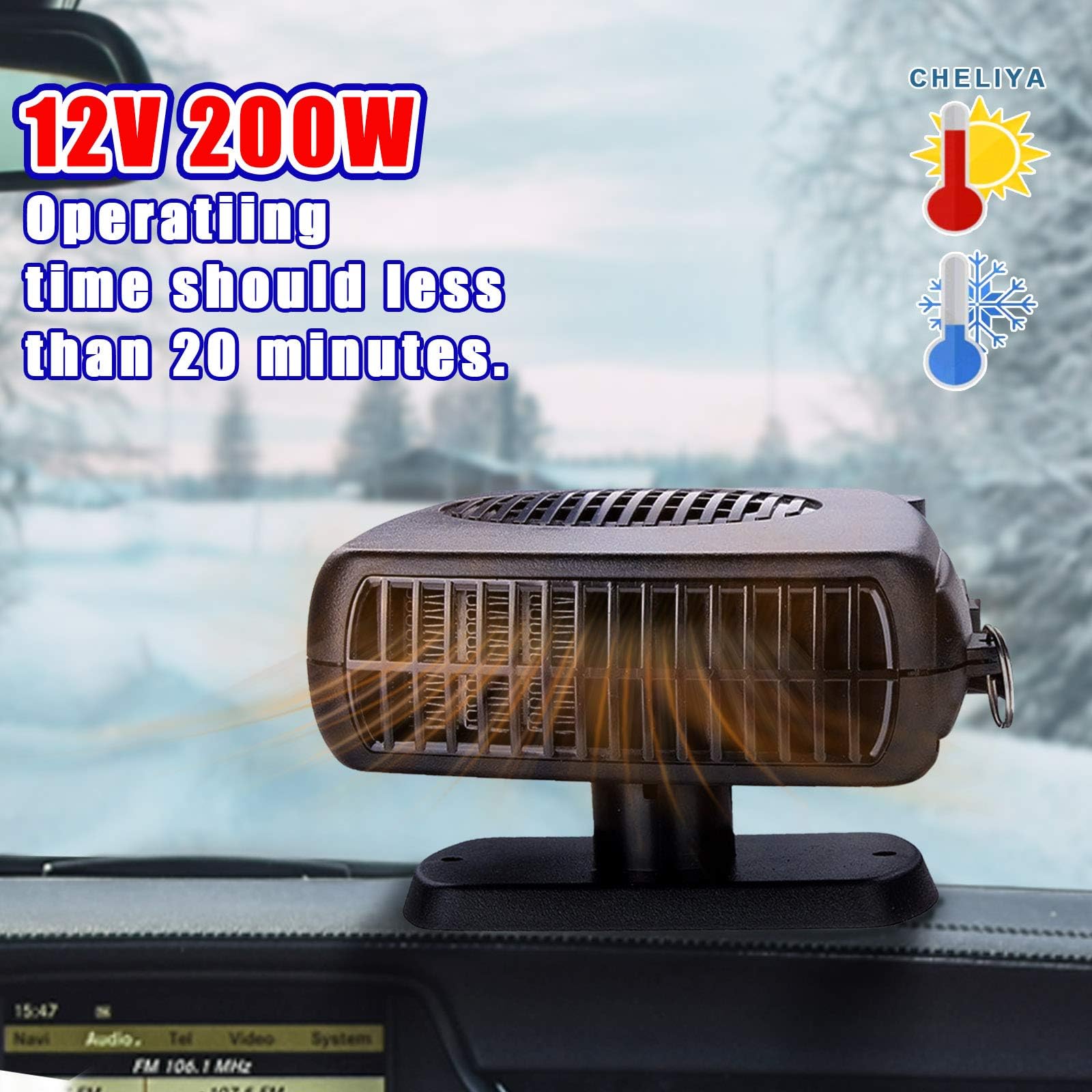 Car Heater,CHELIYA Portable 12V 200W 2 in 1 Auto Car Heater Cooling Fan Defroster Defrost Windscreen Window Demister