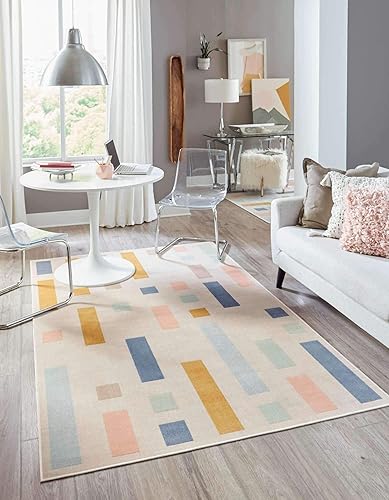 Miniatura 7 de Unique Loom Lotus Collection - Alfombra de área, color cereza (2 pies x 10 pies, color azul claro)