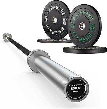 7ft Barbell with Weight Set 2" High Bounce Plates, 1000LB Capacity Home Gym | High-density Natural Rubber, 2" Weight Plate Set, 1000lb Capacity 7ft Olympic Barbell, Weight Lifting Power Lifting