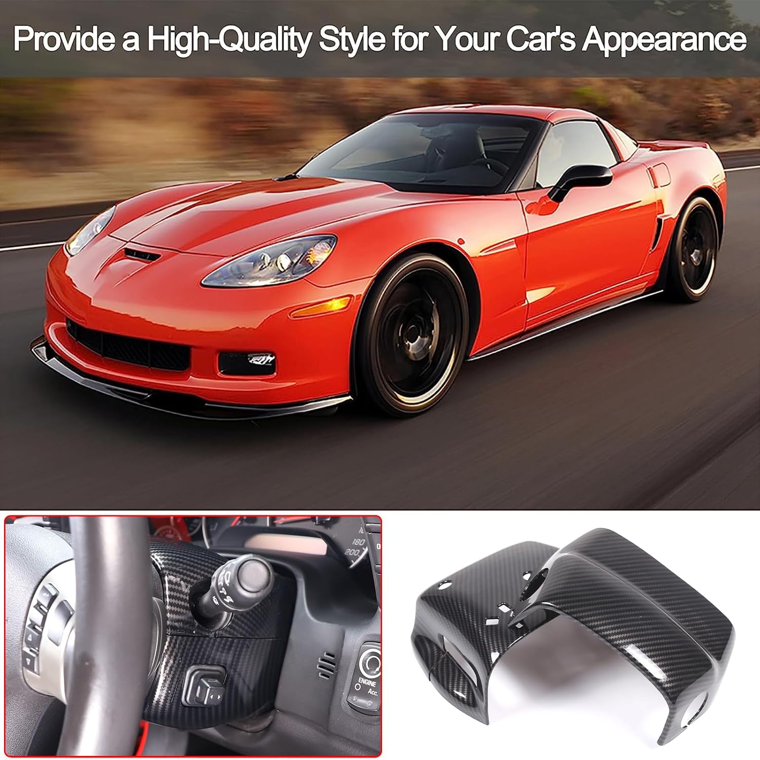 PIUGILH Car Interior Trim Base Cover for Corvette C6 2005-2013 Interior Accessories, ABS Base Upper Lower Trim Cover Kit, 2Pcs(Black)