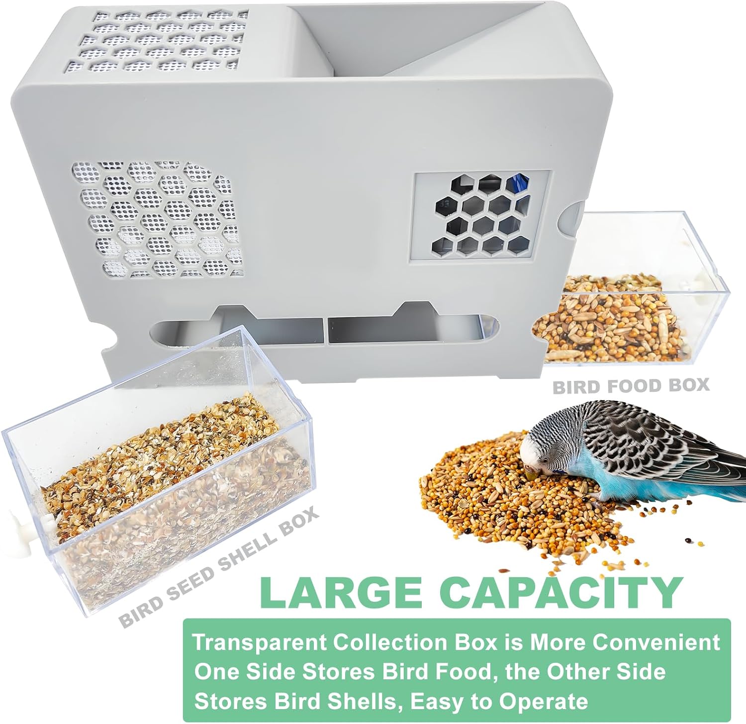 Bird Feed Shell Blowing Machine,No Assembly Required Husk Remover Wind Sheller Bird Seed Cleaner Machine, With Adjustable Speed Fan、intelligent Digital Display、rechargeable and Washable Quick Shelling