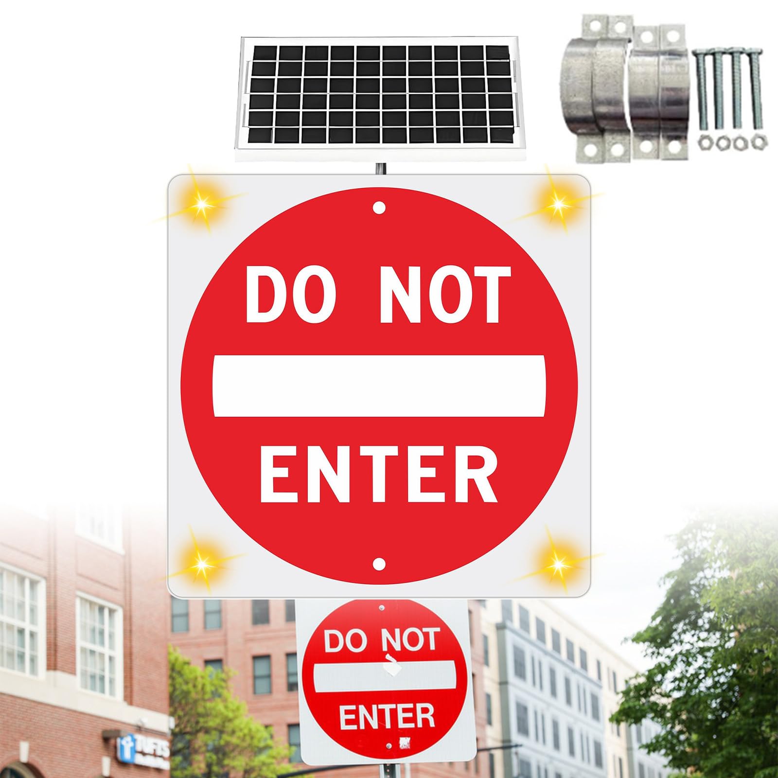 Cartel “Do Not Enter” Intermitente Alimentado por Energía Solar, De 24 Pulgadas, Señal Vial Reflectante, Resistente a La Intemperie, para Señales Viales LED Iluminadas