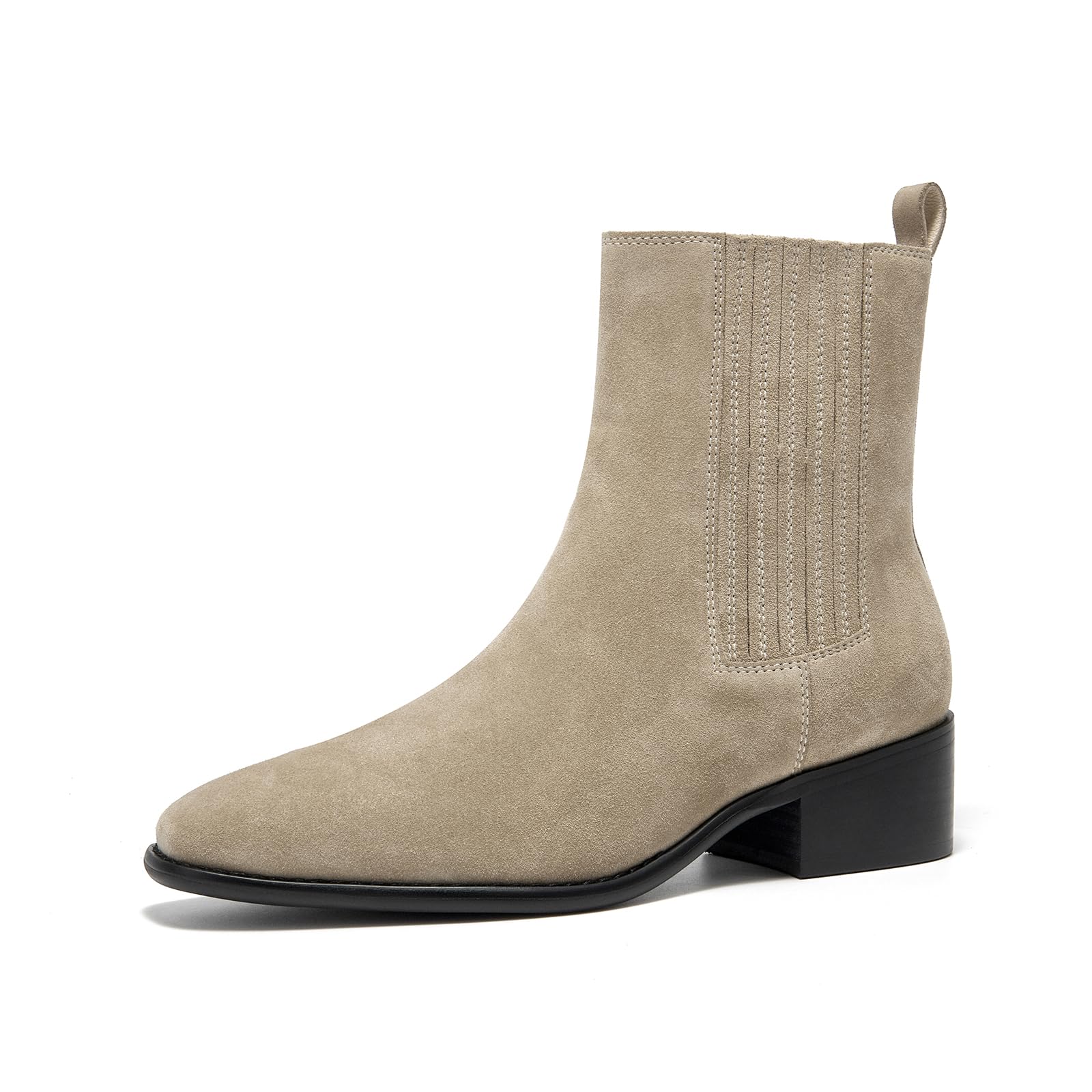 BEAU TODAY Chelsea Boots Women Suede Chunky Boots for Women Dress Ankle Booties Low Heel Slip On Pointed