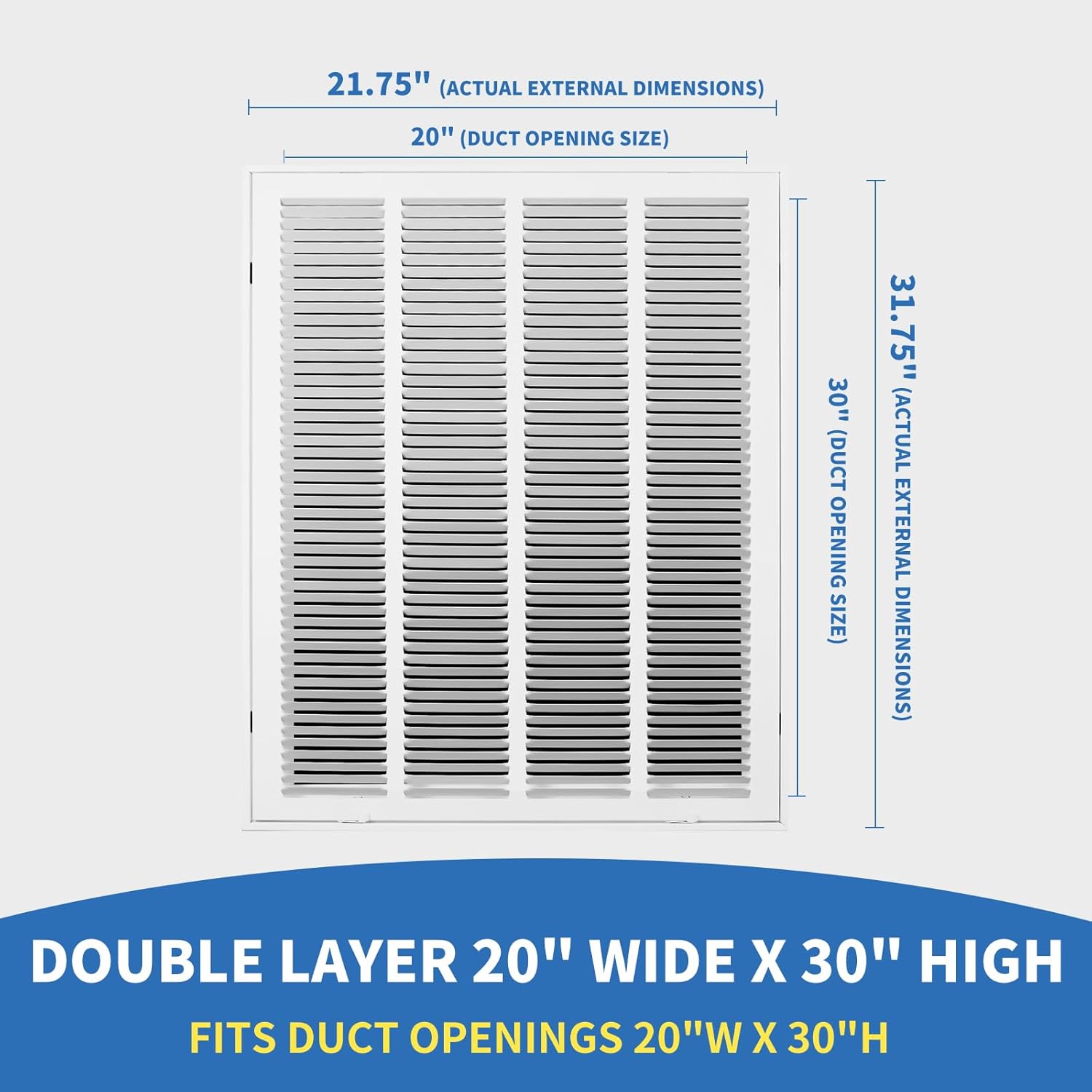 20x30 Return Air Grille [Duct Opening Size],Return Air Vent Cover for Wall Or Ceiling,Steel Return Air Filter Grilles Removable Face/Door for 1 Inch Filters (20"W x 30"H [Duct Opening])