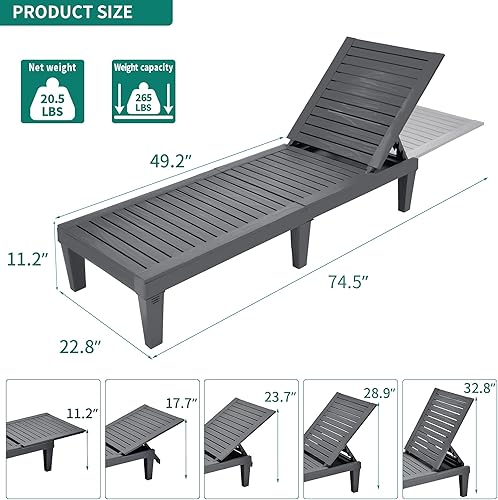 Miniatura 3 de YITAHOME Juego de 4 tumbonas para exteriores con respaldo ajustable, tumbonas resistentes para patio y piscina, fácil montaje, impermeables y