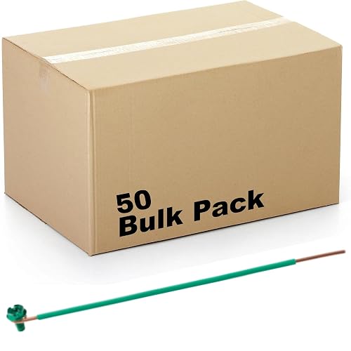 (50 Pack) Airmont 8 Inch 10 AWG Solid Grounding Pigtail, Solid Copper, Edge-Stripped Ground Wire Pigtails with Green Screws for Electrical Boxes