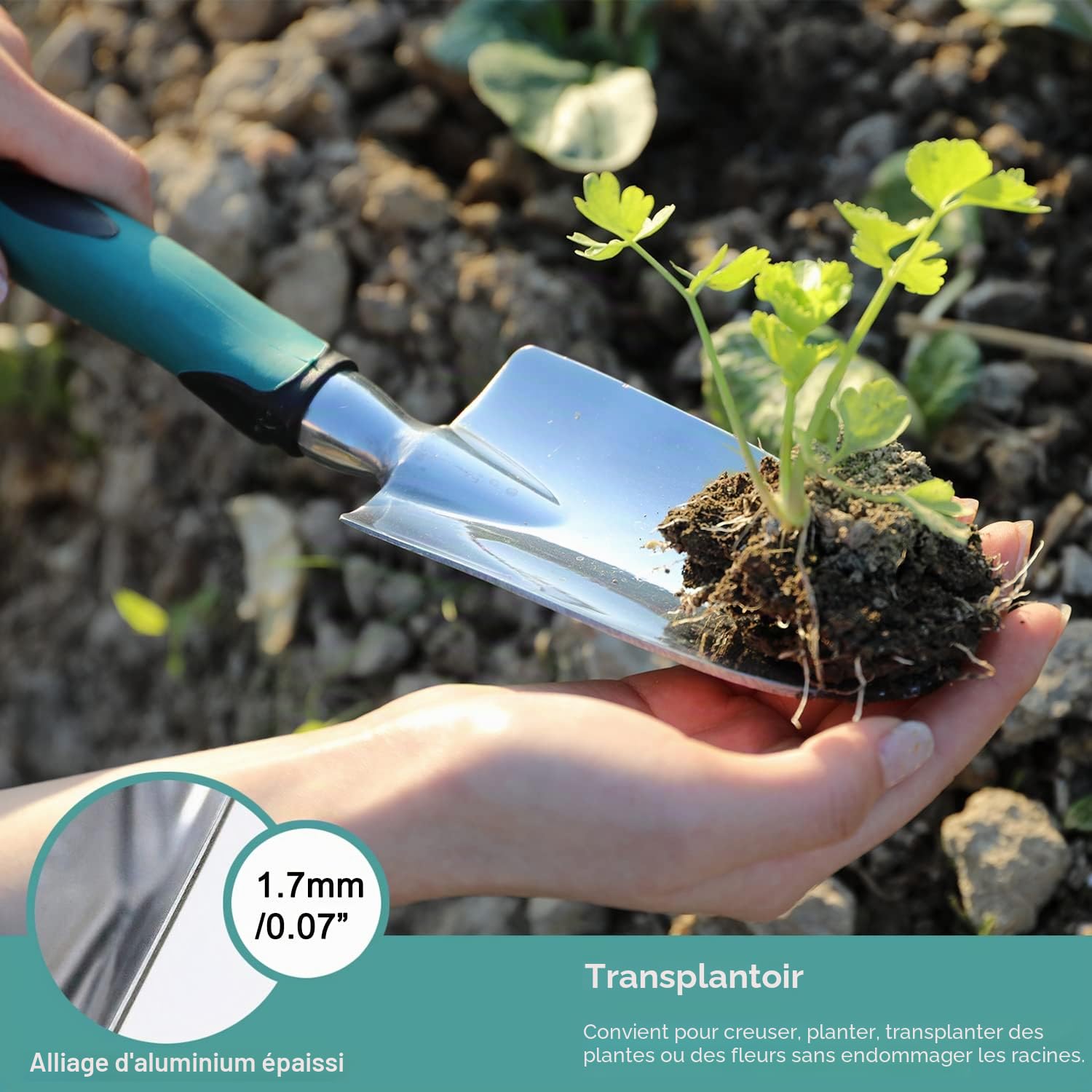 FANHAO Outils de Jardinage, Trois pièces d’Outils de Jardinage Lourds moulés en Aluminium avec Une poignée antidérapante caoutchoutée, des Outils à Main de Jardin durables Cadeaux de Jardin